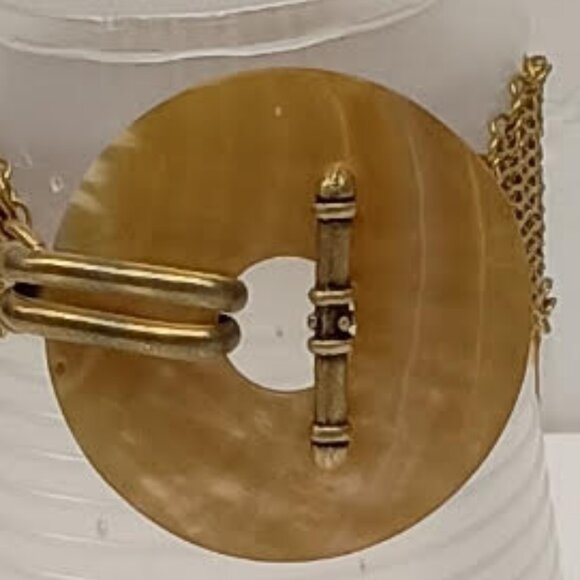 Ferrara Whiting and Davis Antique Gold Ring Mesh Gold Lip Shell Bracelet - Picture 2 of 4